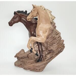 Vintage Handmade Rearing Horses Driftwood Ceramic Figurine by Betsy Malish 13"